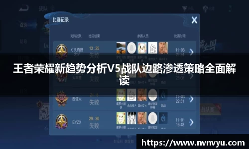 王者荣耀新趋势分析V5战队边路渗透策略全面解读